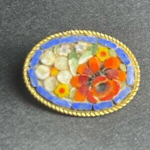 Vintage Millefiori Italian Floral Mosaic Pin Brooch